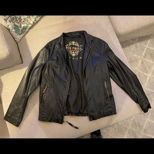 Black faux leather jacket.